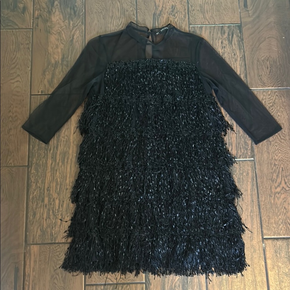 Zara Elegant Black Fringe Dress